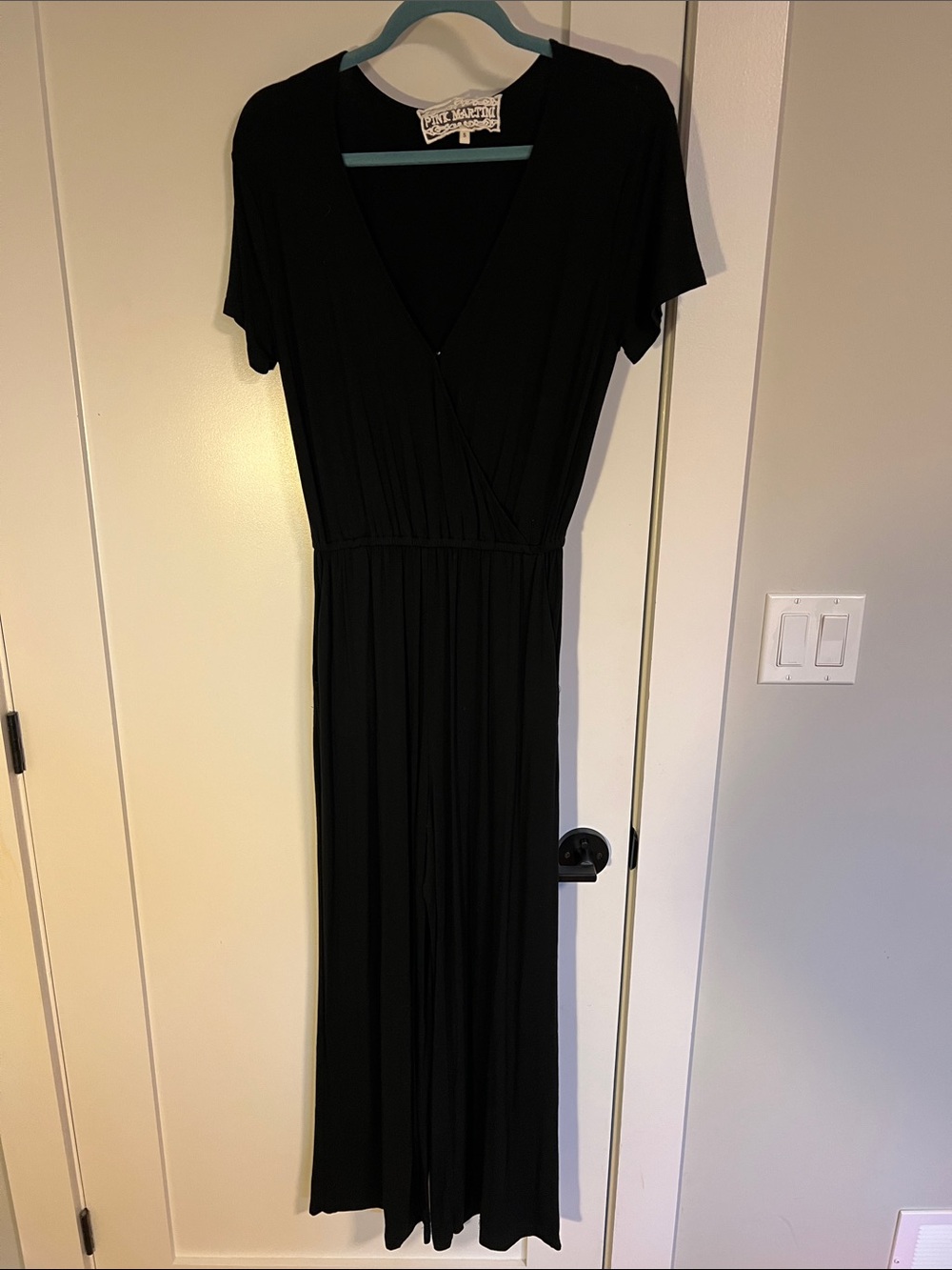 Pink Martini Black Short-Sleeve Wrap Jumpsuit